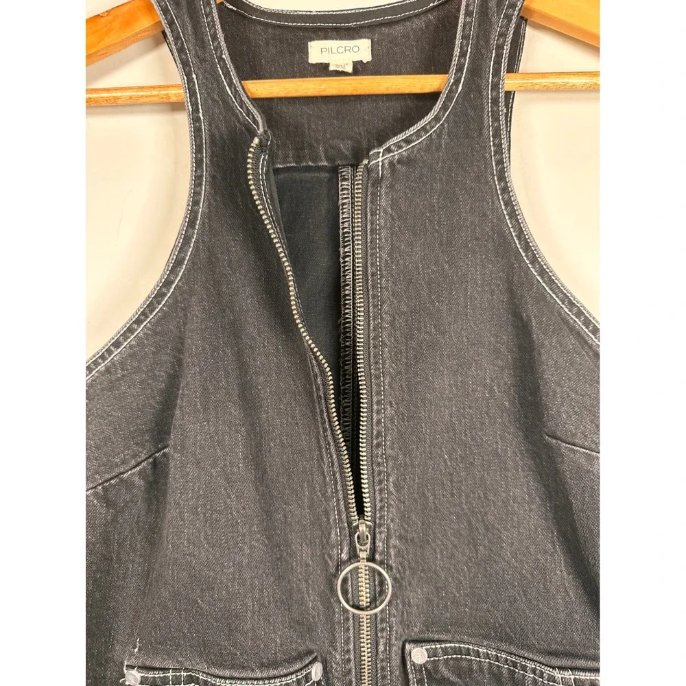 Pilcro Denim Mini Dress Womens 2 Black Zip Front Contrast Stitch Racerback